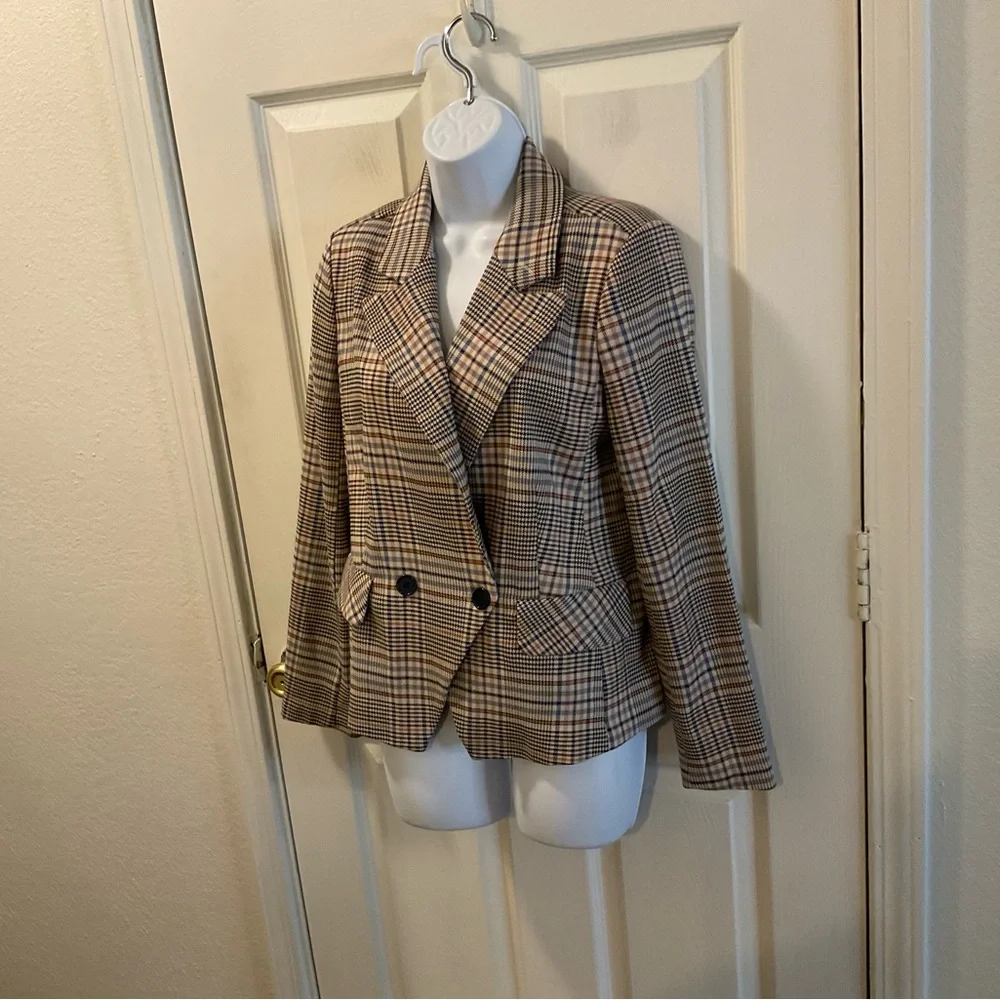 Modcloth Tan and Brown Plaid Blazer - Picture 2 of 11